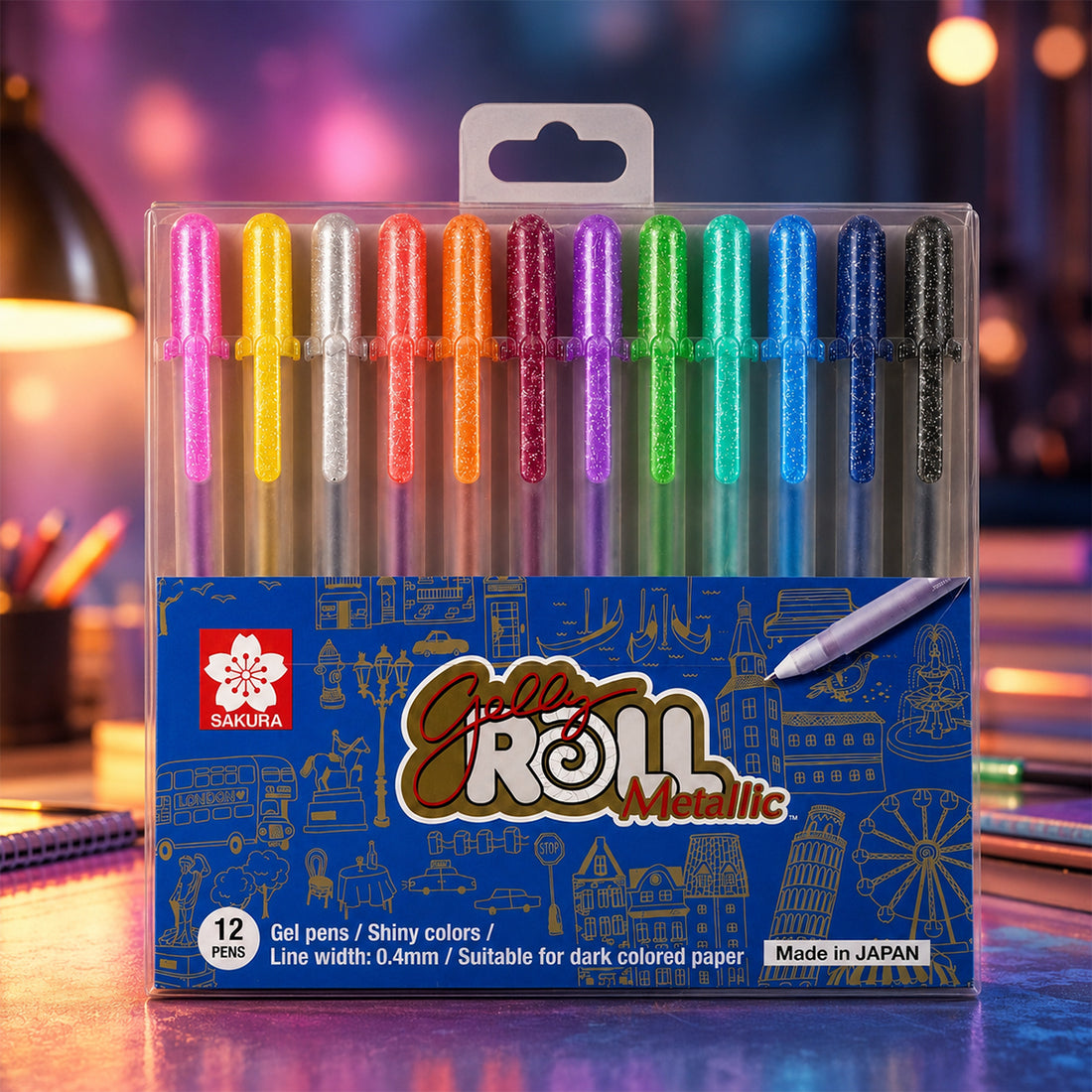 Sakura Gelly Roll Metallic Gel Pens — Set of 12, 0.4 mm Fine Tip