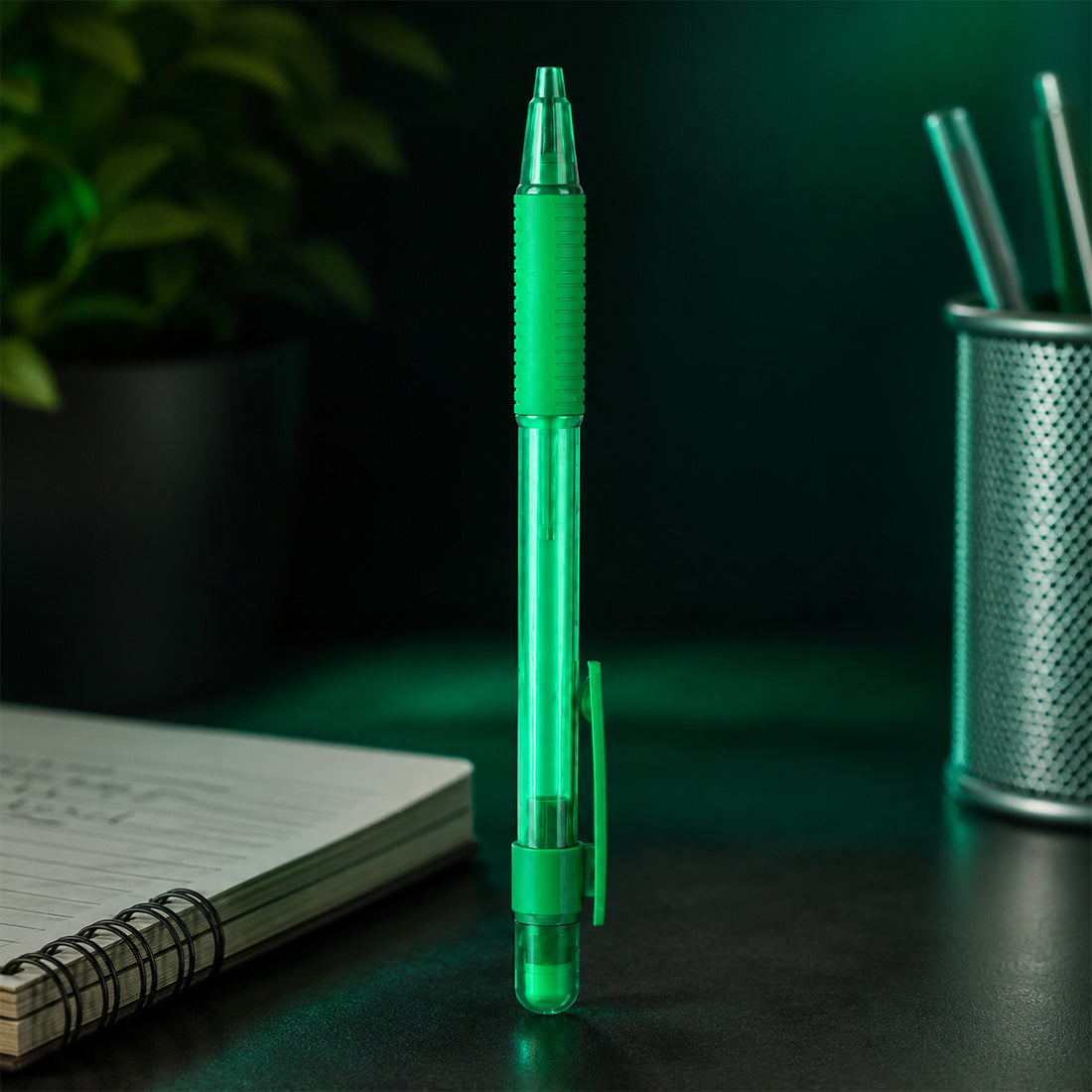 Luxor Studymate+ Mechanical Pencil — Pack of 4 with Free Lead Box, 0.7 mm (Green)
