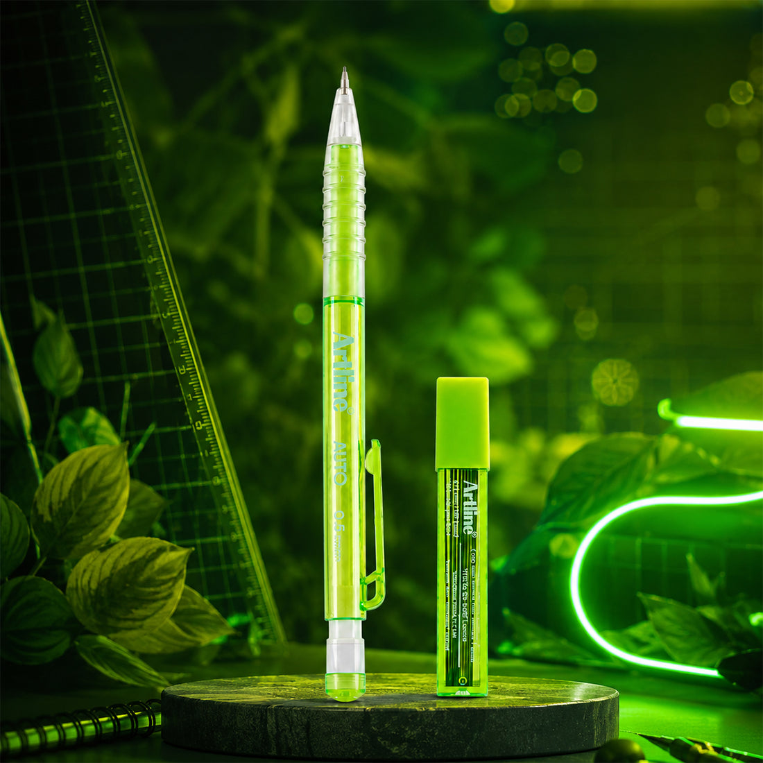 Artline Mechanical Pencil — Pack of 5, 0.5 mm (Green) with Free Lead Tube