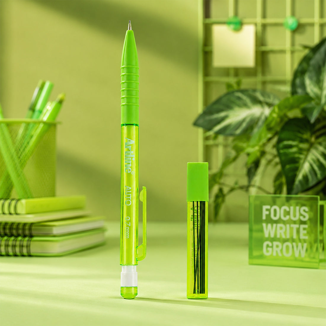 Artline Mechanical Pencil — Pack of 3, 0.7 mm (Green) with Free Lead Tube