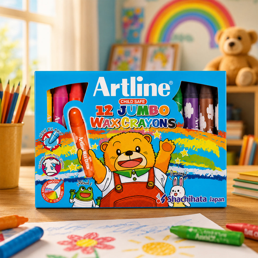 Artline 12 Jumbo Wax Crayons — Pack of 12 Assorted Colours