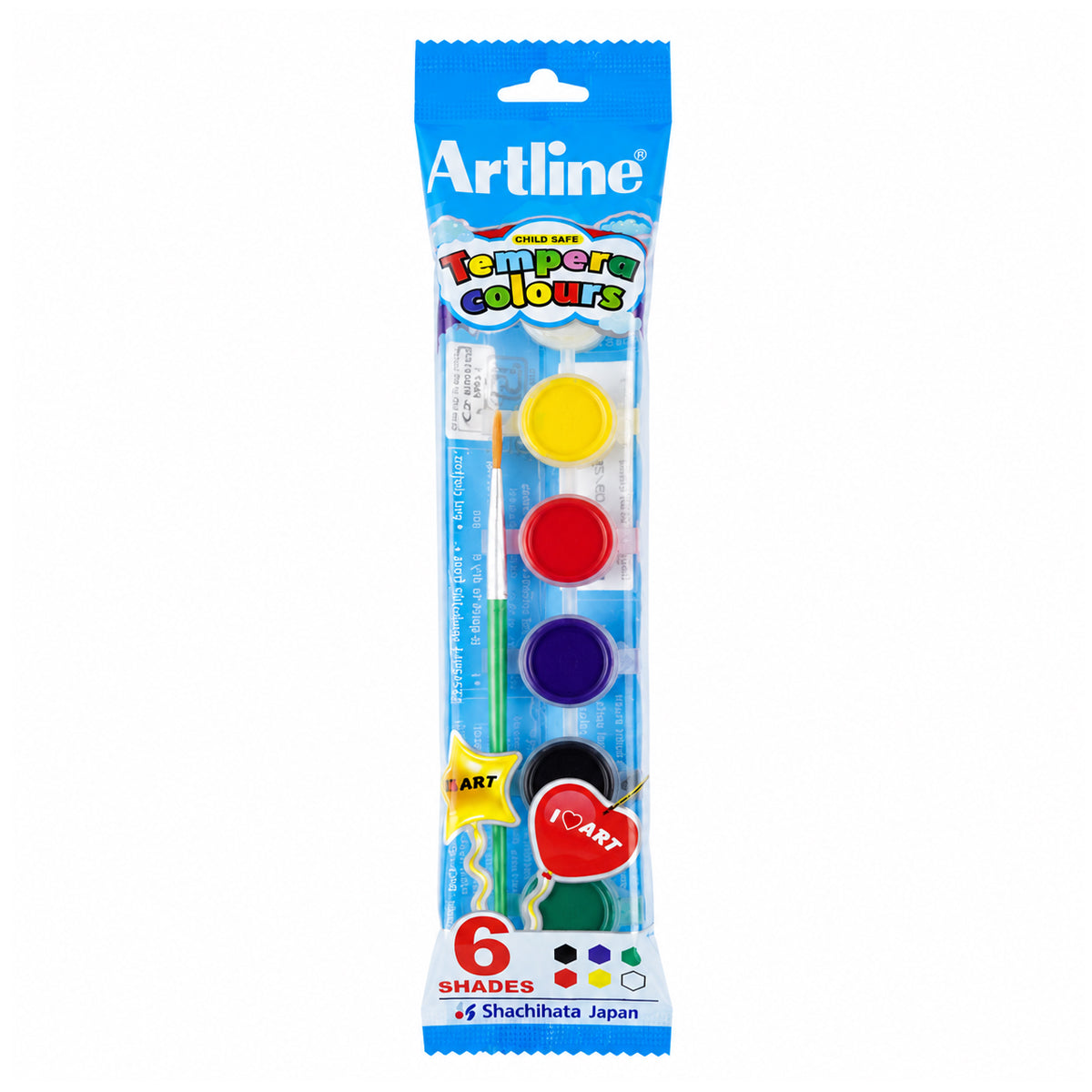 Artline Child Safe Tempera Colours Paint Set – 6 Shades with Free Brush (Pack of 10)