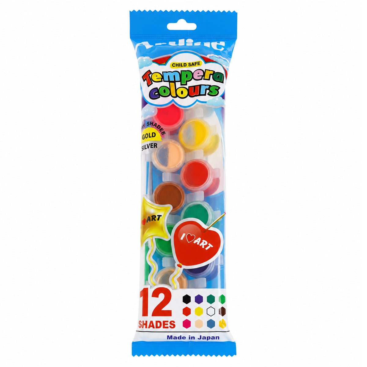 Artline Child Safe Tempera Colours Paint Set – 12 Shades with Free Brush (Pack of 4)