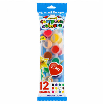 Artline Child Safe Tempera Colours Paint Set – 12 Shades with Free Brush (Pack of 4)