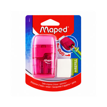 Maped Connect Duo 2‑Hole Sharpener & Eraser — Pink