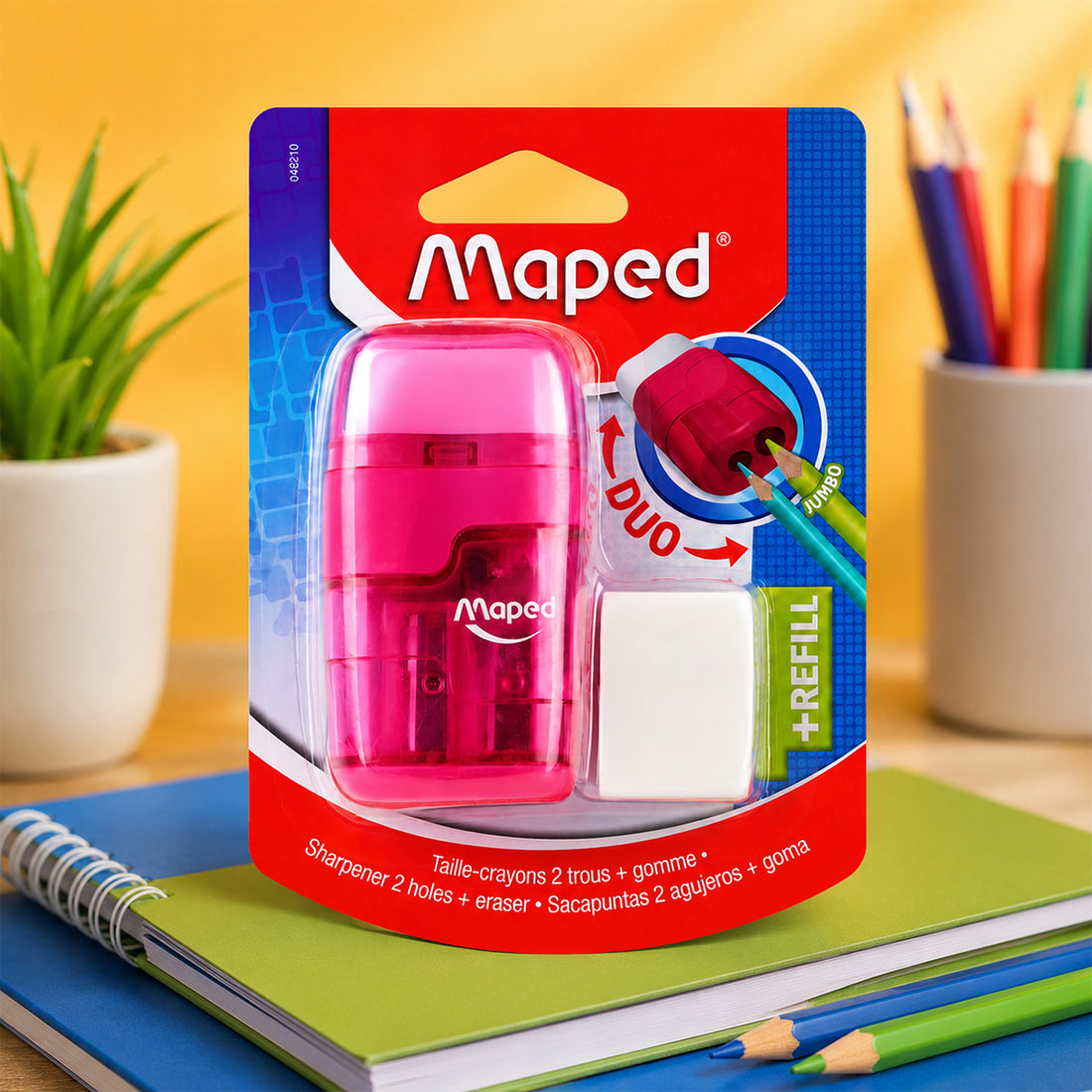 Maped Connect Duo 2‑Hole Sharpener & Eraser — Pink