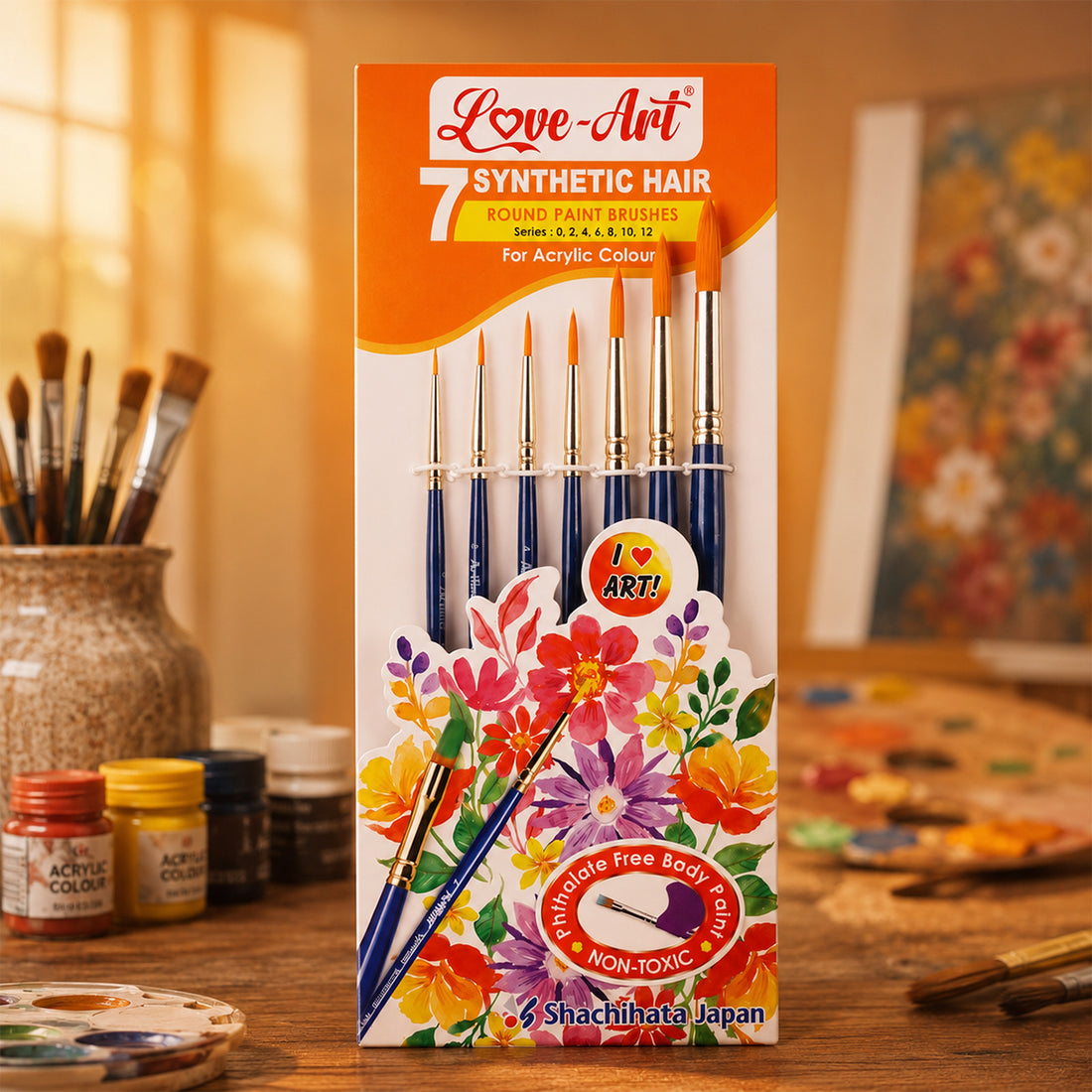 Artline Love‑Art Hair Round Paint Brush Set — 7 Pieces