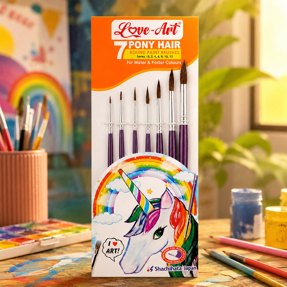 Artline Love‑Art 7 Pony Hair Round Paint Brushes — Set of 7