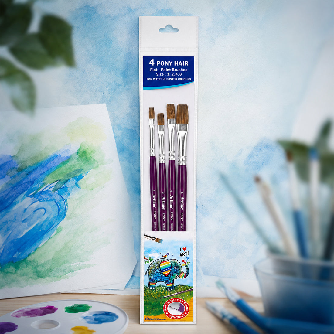 Artline 4 Pony Hair Flat Paint Brush Set — Sizes 1, 2, 4, 6