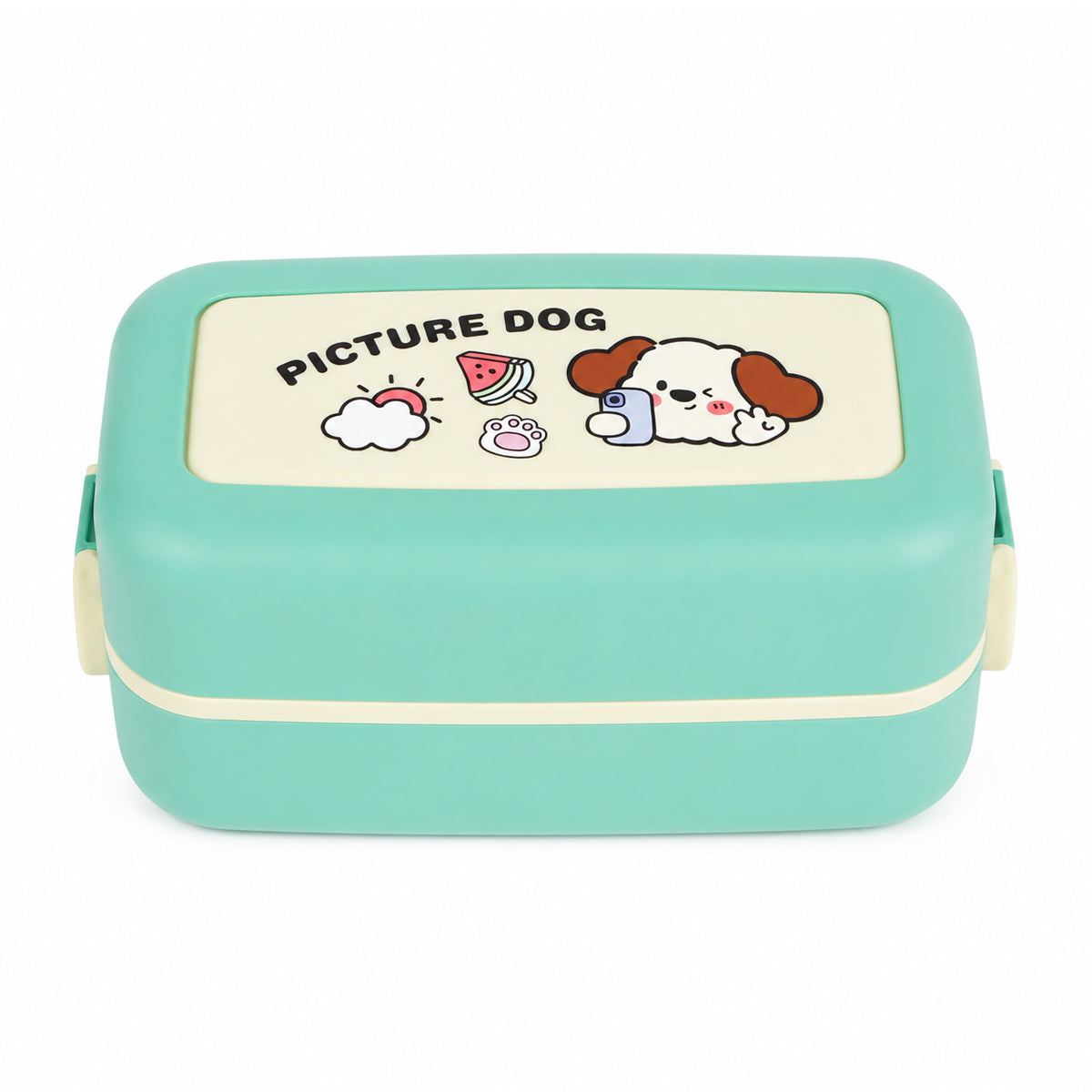 Cute Cartoon Design 3-Compartment Kids Lunch Box with Fork & Spoon – Green, Blue, Pink | The Writershub.in | Bento Style, Leak-Resistant