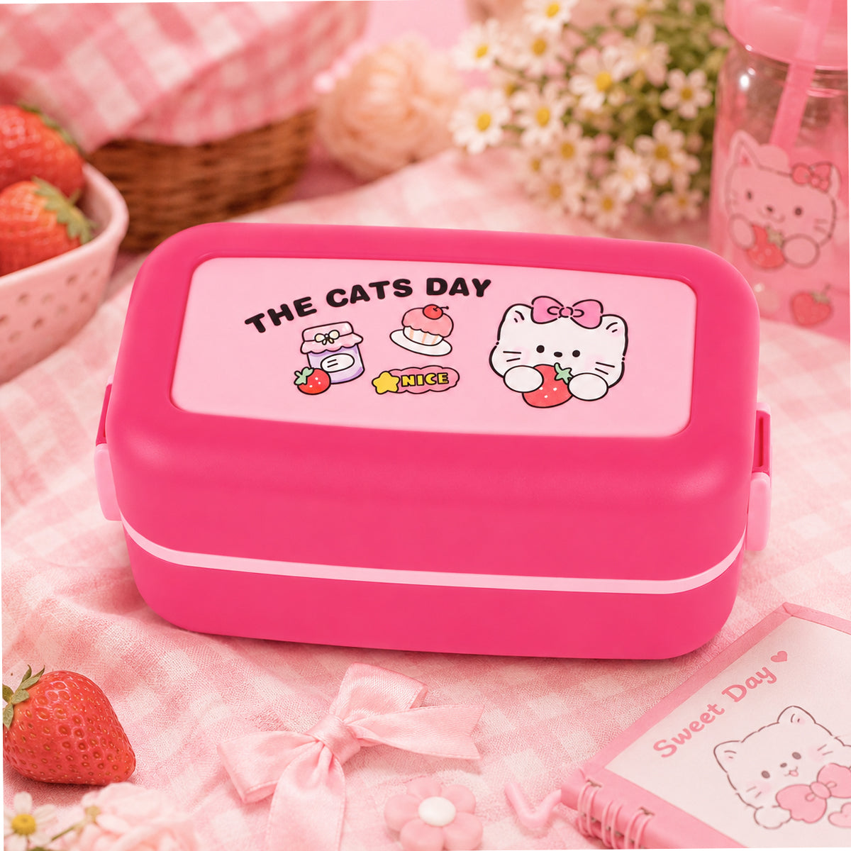 Cute Cartoon Design 3-Compartment Kids Lunch Box with Fork & Spoon – Green, Blue, Pink | The Writershub.in | Bento Style, Leak-Resistant