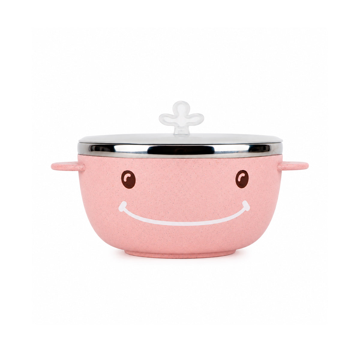 Little Warm Whale Kids Stainless Steel Feeding Bowl Set with Suction Base – 380ml | Pink | 304 Steel, Wheat Fibre, Spoon & Fork