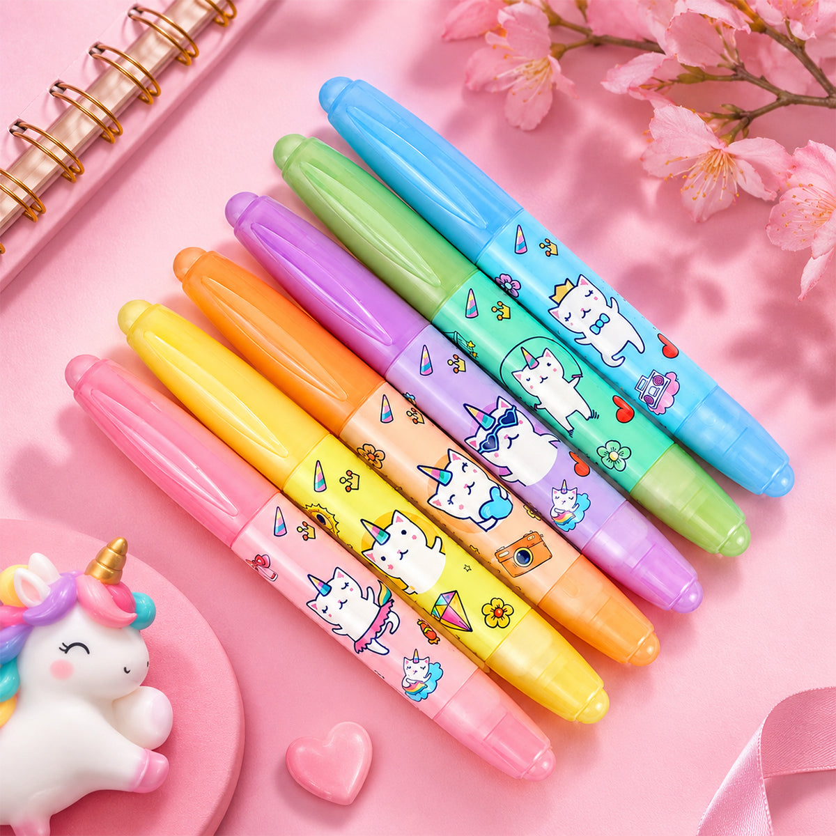 Duo Erasable Large Capacity Highlighter Pen – 6-Count Multicolor Set (WD-1580)