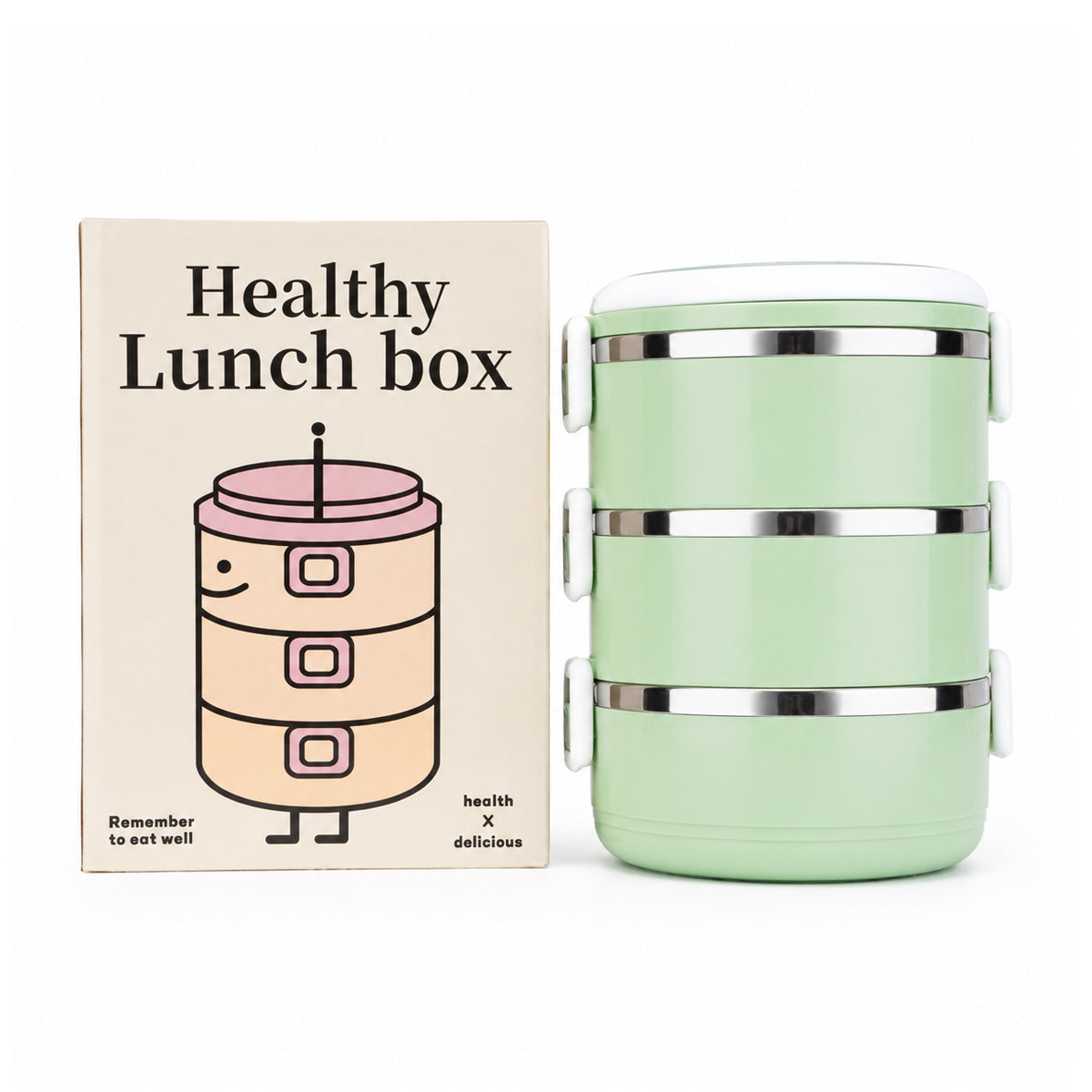 3 in 1 Stainless Steel Insulated Lunch Box – 1200ml Green | The Writershub | 3-Layer, Stackable, Leak-Resistant