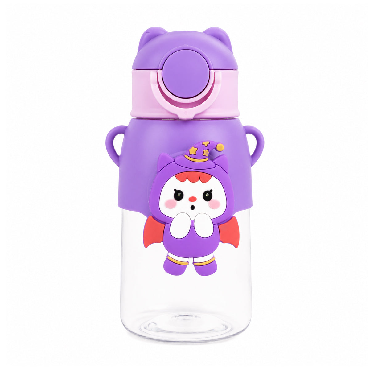 Cute Witch Character Water Bottle with Straw & Strap – 500ml, Purple