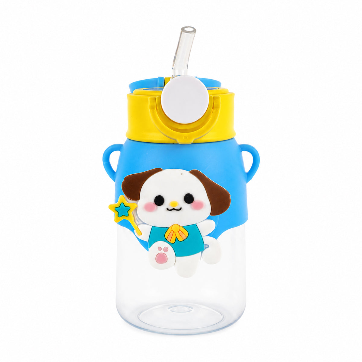 Kids Cute Cartoon Puppy Water Bottle with Straw & Strap – 500ml Blue | The Writershub | 3D Design, Flip-Top Lock, School-Ready