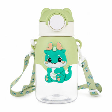 Cute Dragon Character Water Bottle with Straw & Strap – 500ml, Green