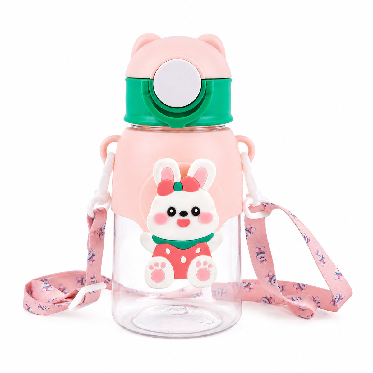 Cute Bunny Character Water Bottle with Straw & Strap – 500ml, Peach