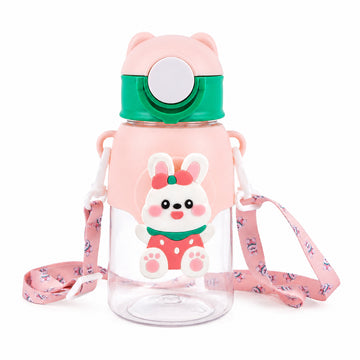 Cute Bunny Character Water Bottle with Straw & Strap – 500ml, Peach