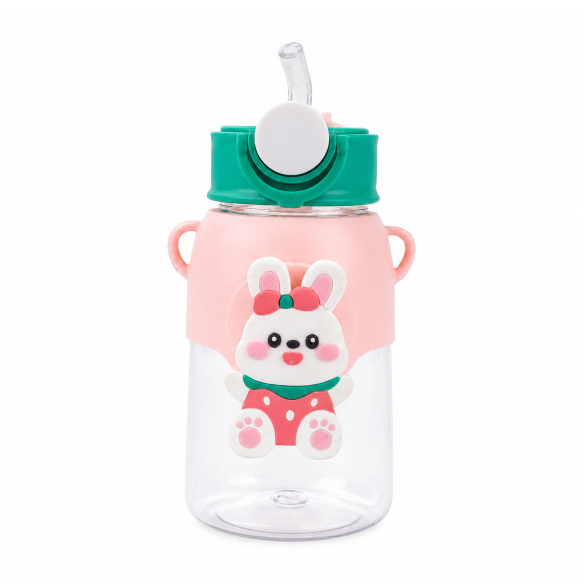 Cute Bunny Character Water Bottle with Straw & Strap – 500ml, Peach
