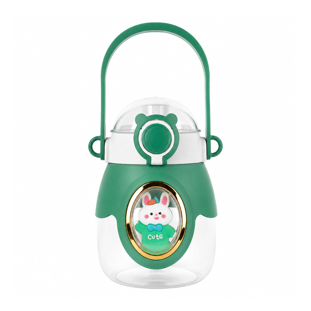 Happy Bunny Water Bottle – 850ml Cute Reusable Straw Bottle with Shoulder Strap