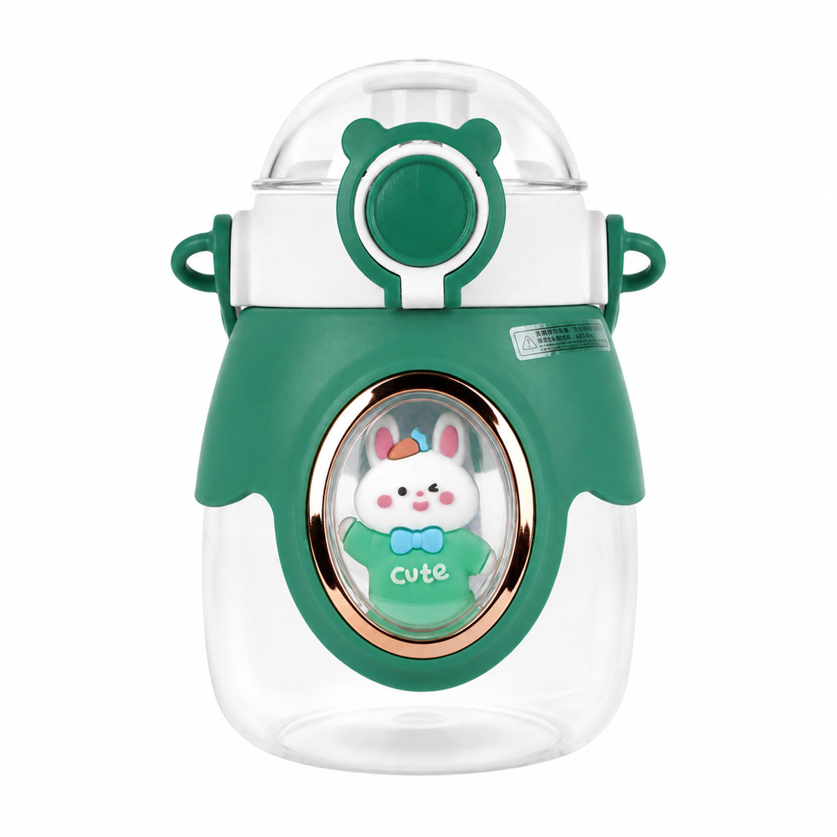 Happy Bunny Water Bottle – 850ml Cute Reusable Straw Bottle with Shoulder Strap