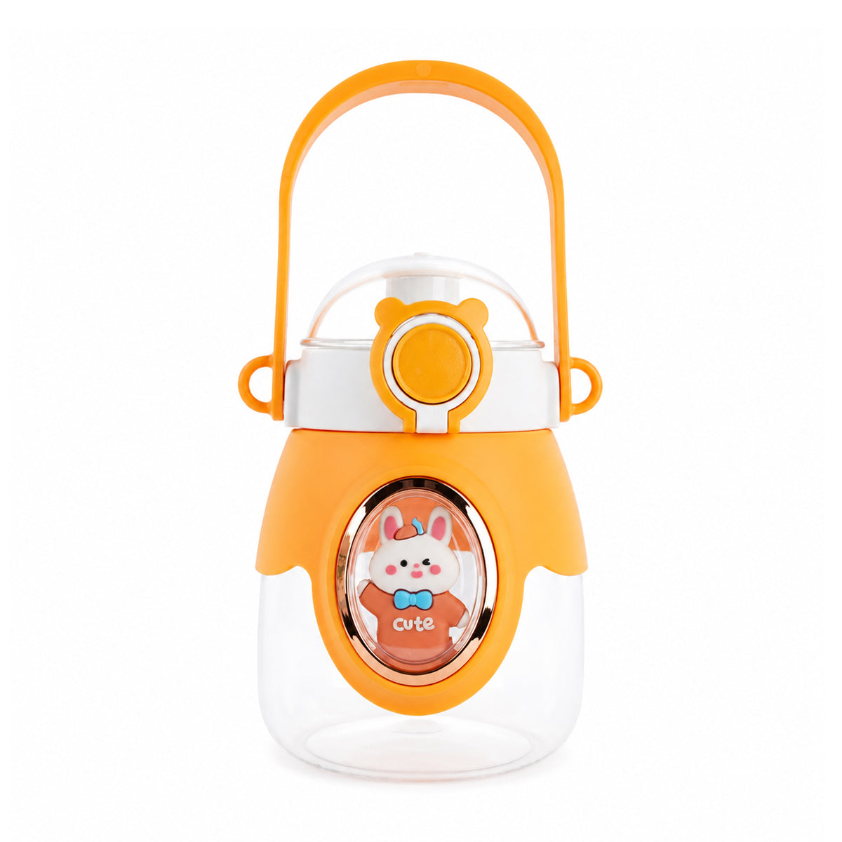 Happy Bunny Water Bottle – 850ml Cute Reusable Straw Bottle with Shoulder Strap