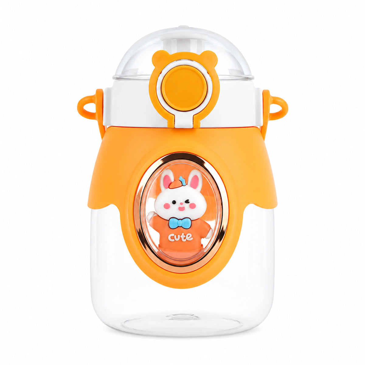 Happy Bunny Water Bottle – 850ml Cute Reusable Straw Bottle with Shoulder Strap