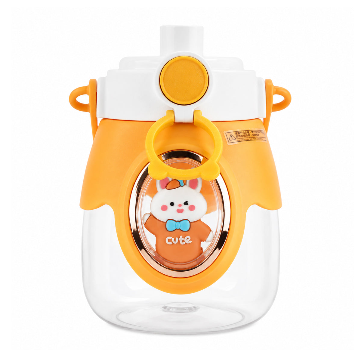Happy Bunny Water Bottle – 850ml Cute Reusable Straw Bottle with Shoulder Strap