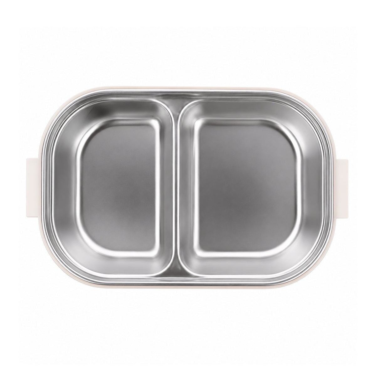 Brown and White Stainless Steel 2-Compartment Lunch Box with Spoon Set