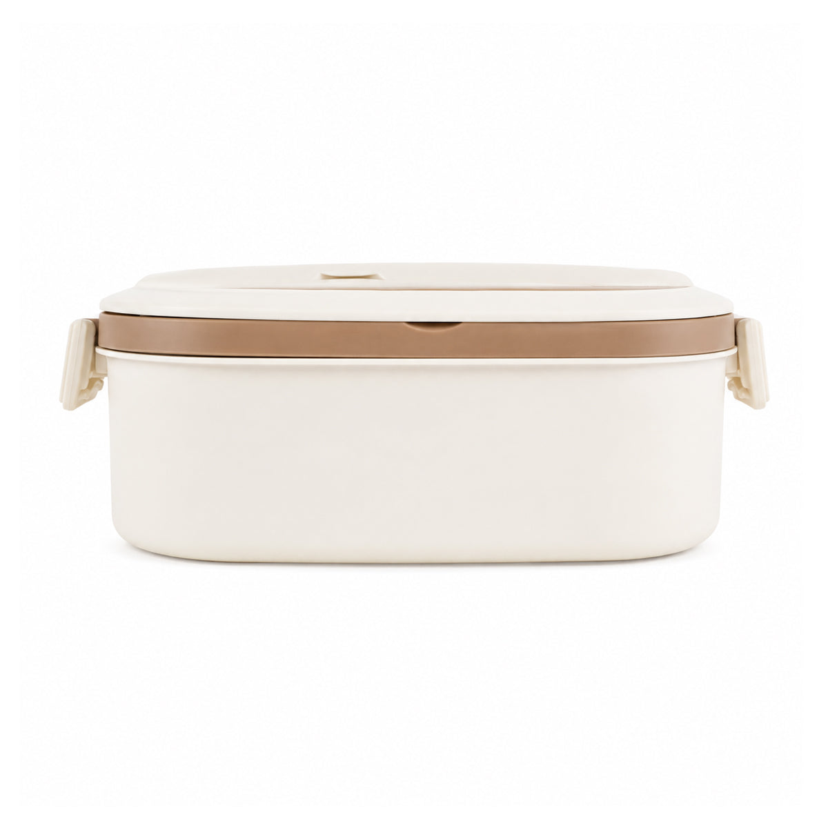 Brown and White Stainless Steel 2-Compartment Lunch Box with Spoon Set