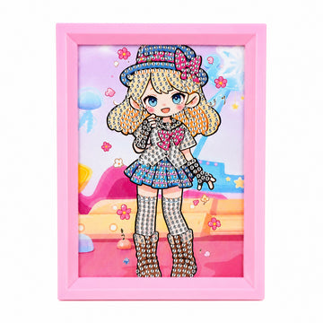 Cute Cartoon Girl DIY 5D Diamond Painting Kit for Kids – With Frame