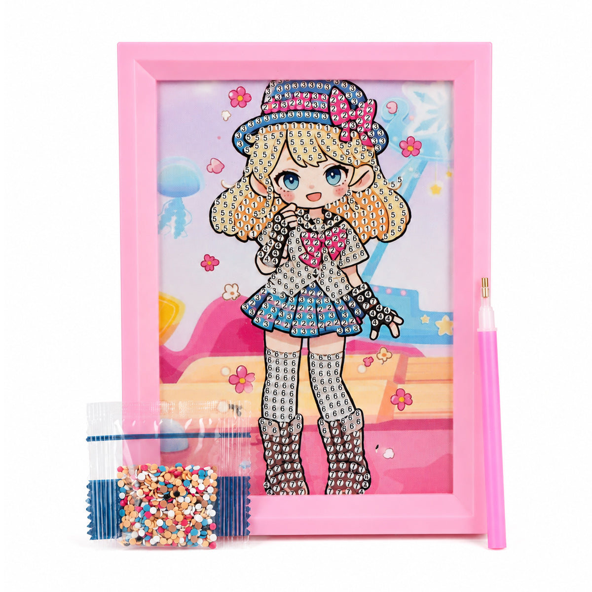 Cute Cartoon Girl DIY 5D Diamond Painting Kit for Kids – With Frame