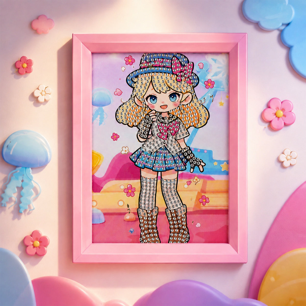 Cute Cartoon Girl DIY 5D Diamond Painting Kit for Kids – With Frame