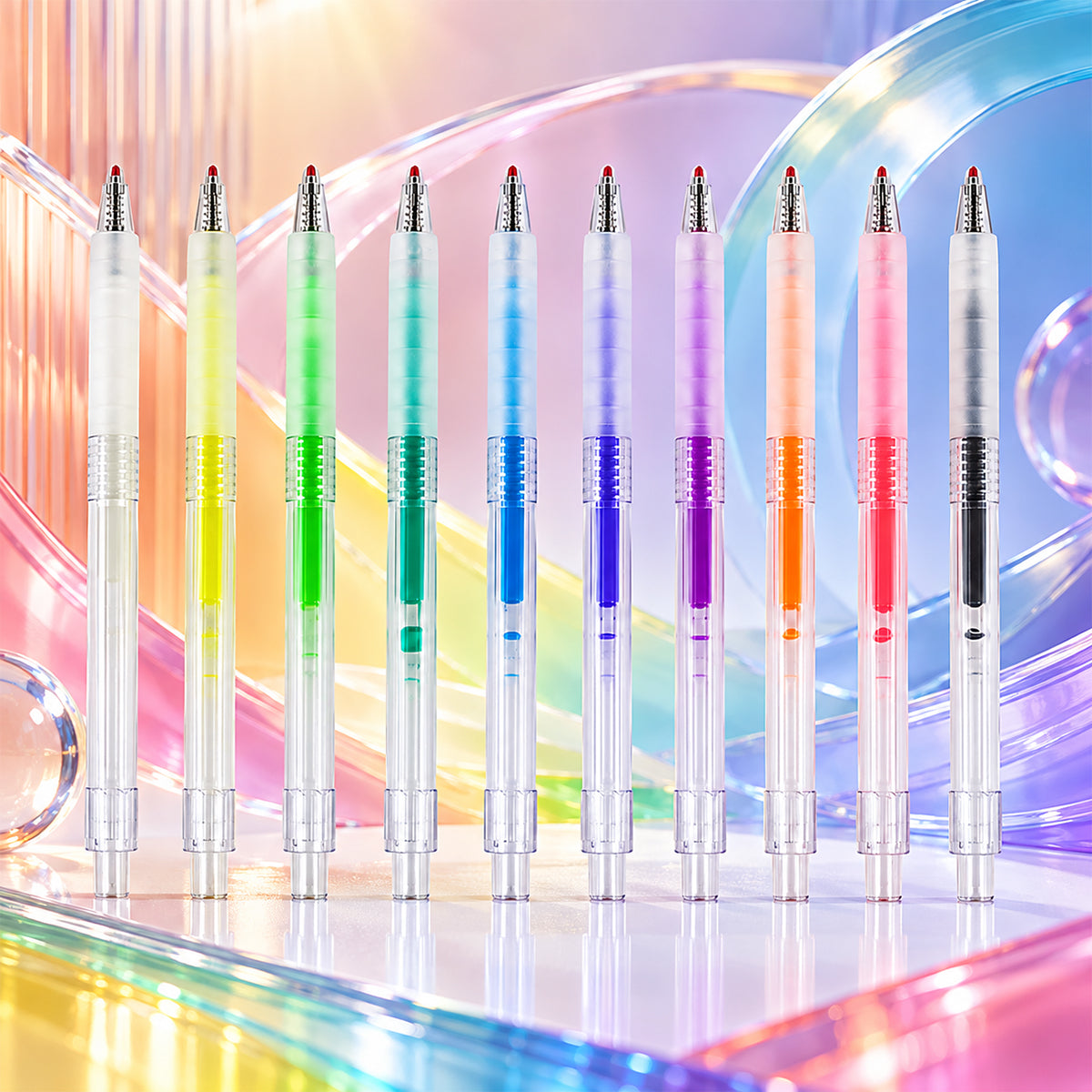 Rainbow Jelly Pen Set – 11 Colour Glitter Gel Pens (1.0mm Tip)