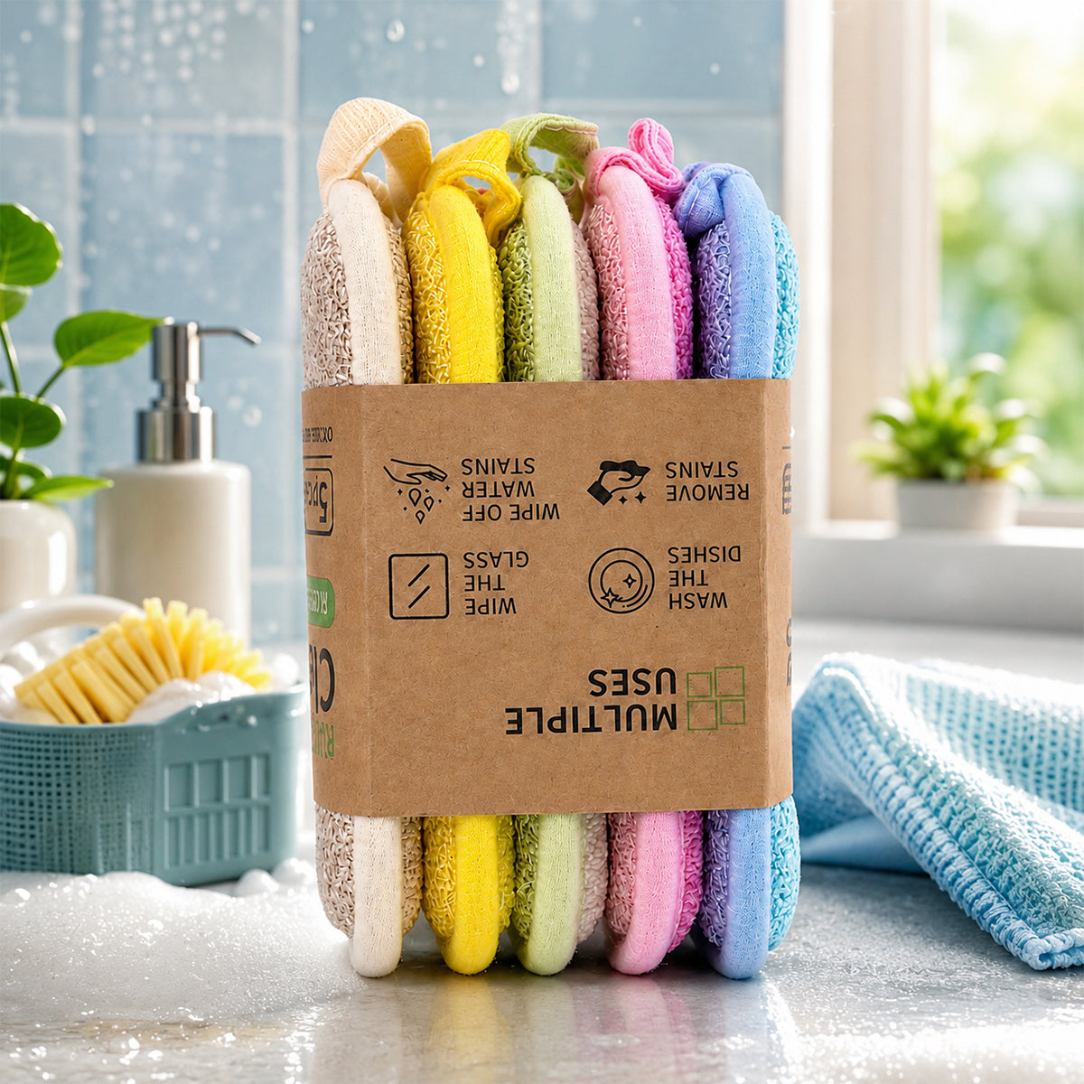 Kitchen Cleaning Rub Block Set of 5 – Multi-Color Microfiber Scrubber Pack