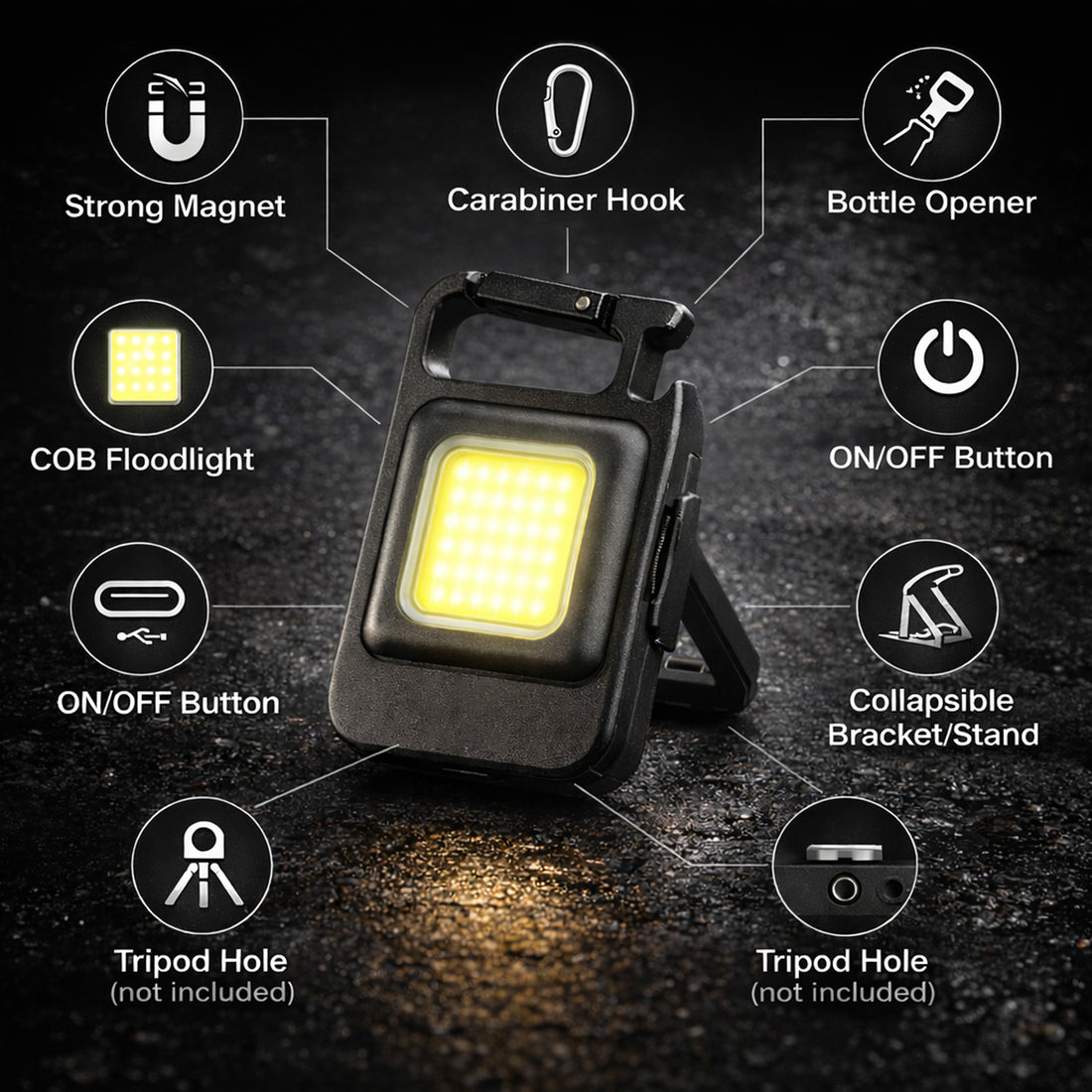 The Writershub COB Rechargeable Keychain Light – Mini LED Torch with Magnet & Bottle Opener