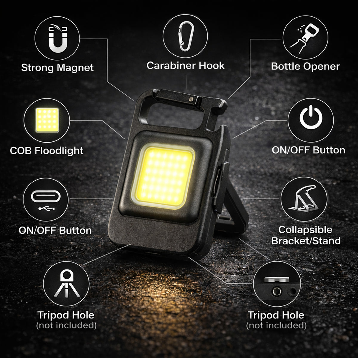The Writershub COB Rechargeable Keychain Light – Mini LED Torch with Magnet & Bottle Opener