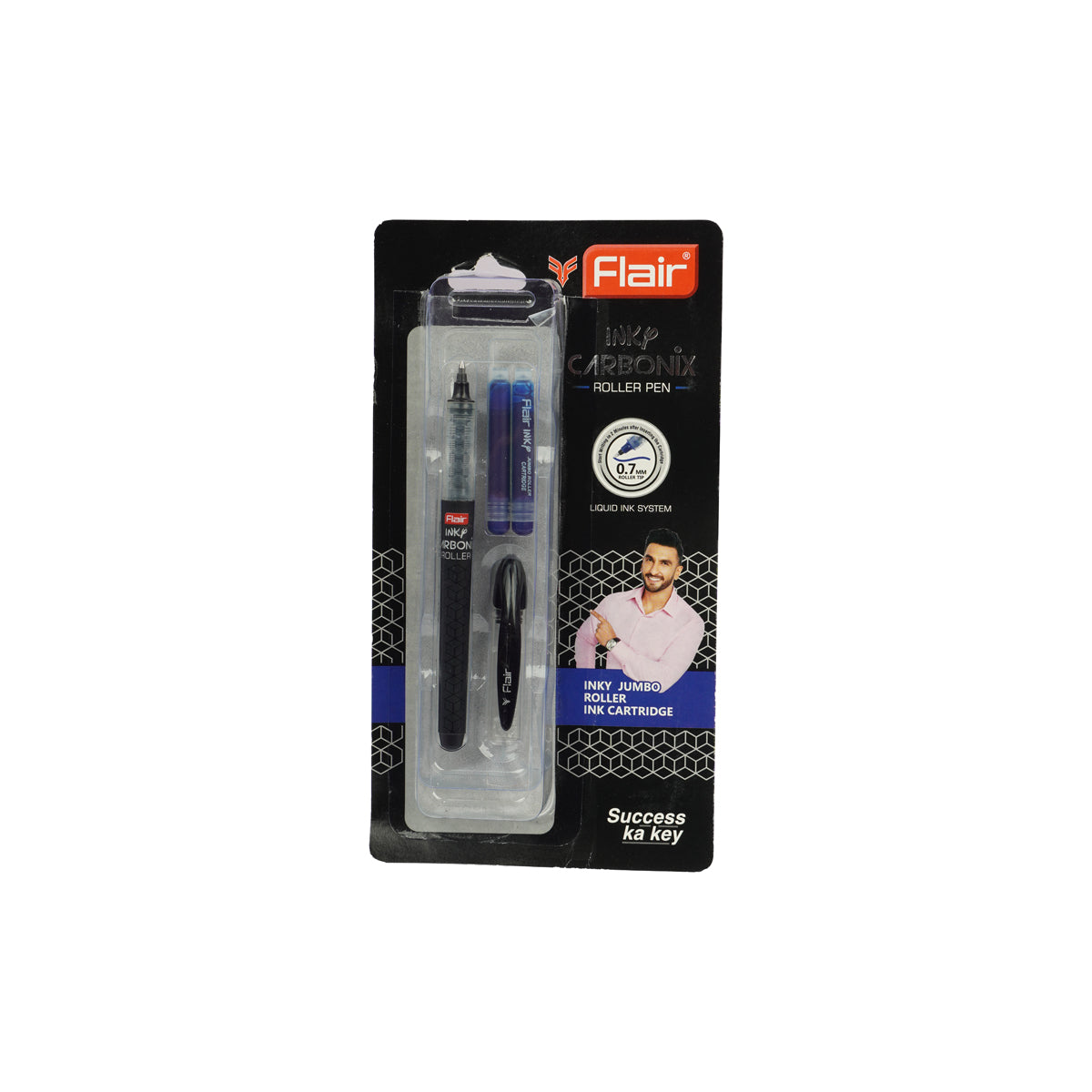 Flair Carbonix Roller Ball Pen – 0.7mm Smooth Writing Pen with Cartridges