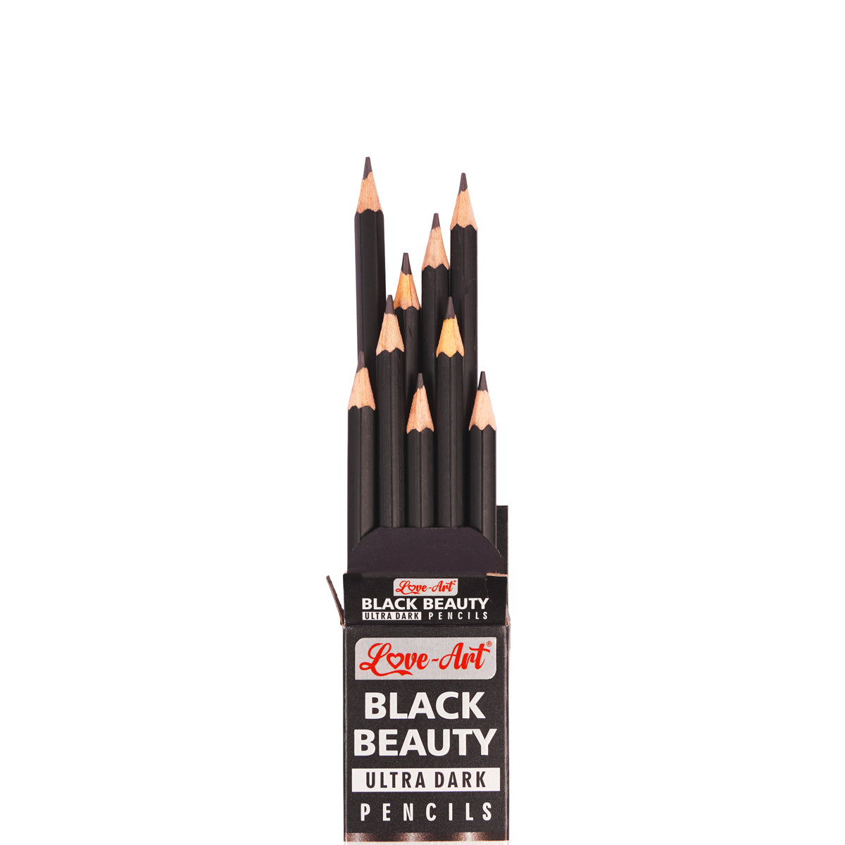Love Art Ultra Dark Black Pencils Set with Eraser Tips & Free Sharpener (Pack of 10)