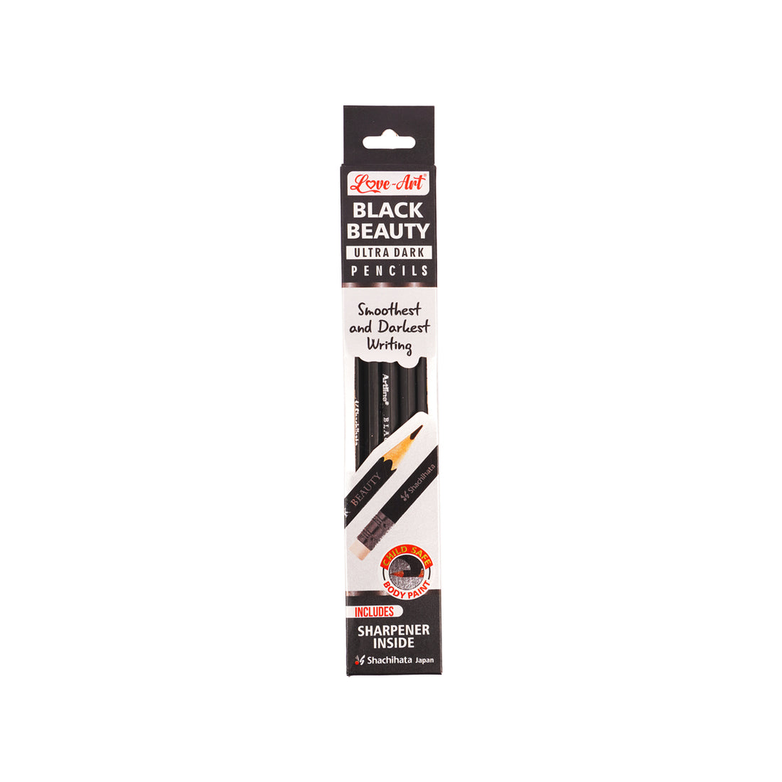 Love Art Ultra Dark Black Pencils Set with Eraser Tips & Free Sharpener (Pack of 10)