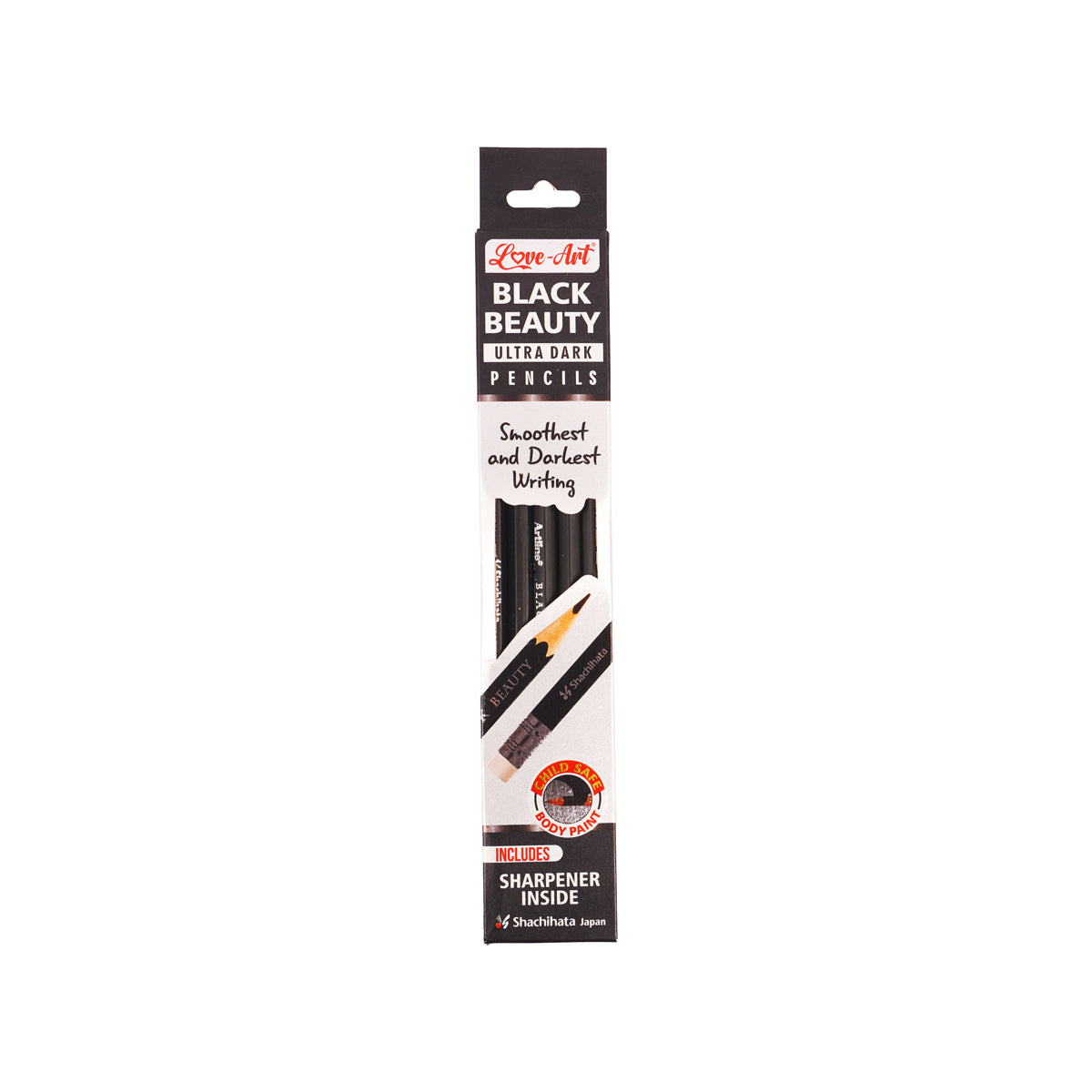 Love Art Ultra Dark Black Pencils Set with Eraser Tips & Free Sharpener (Pack of 10)