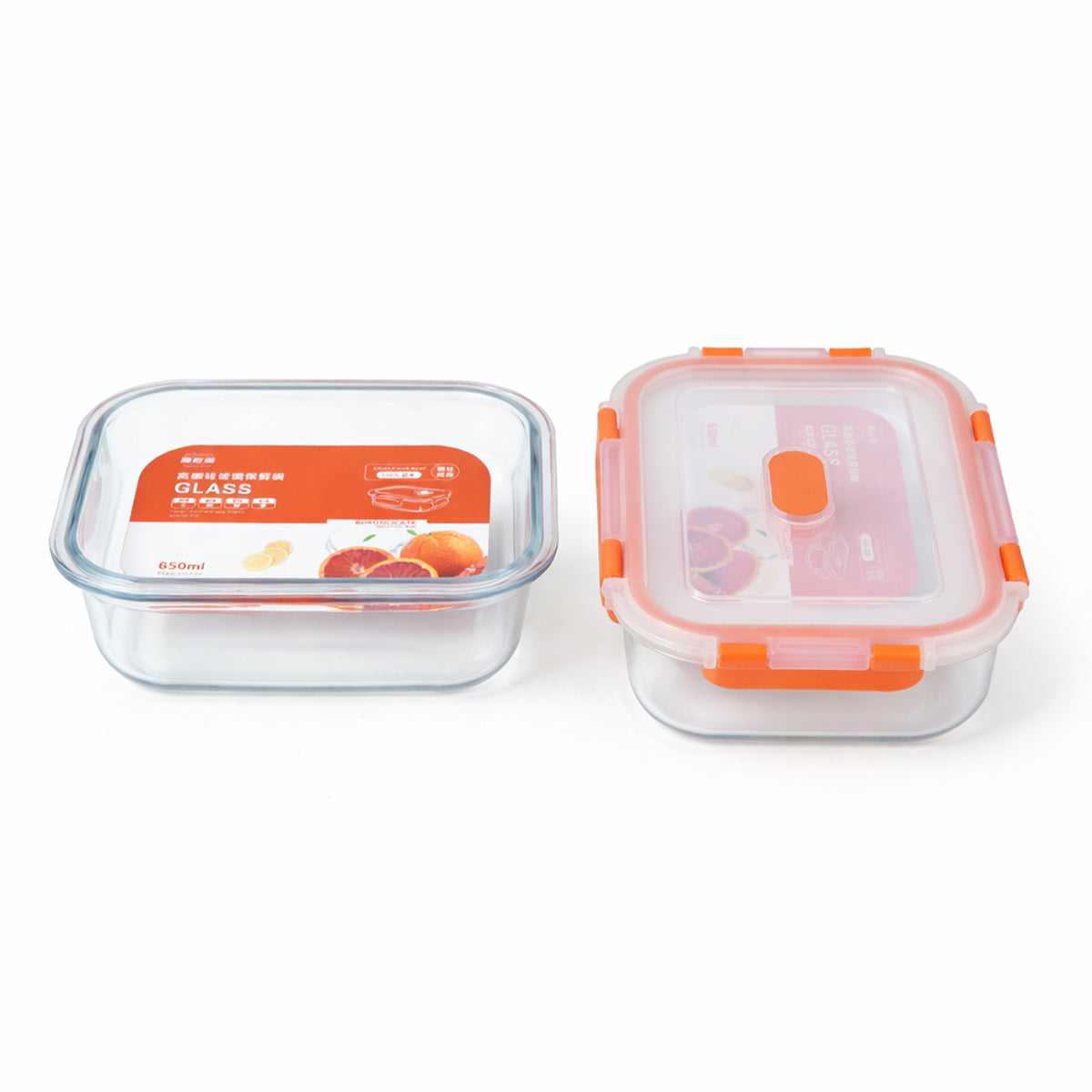 The Writershub Red Lid Square Glass Food Storage Container Set (620ml, 2 Pieces)