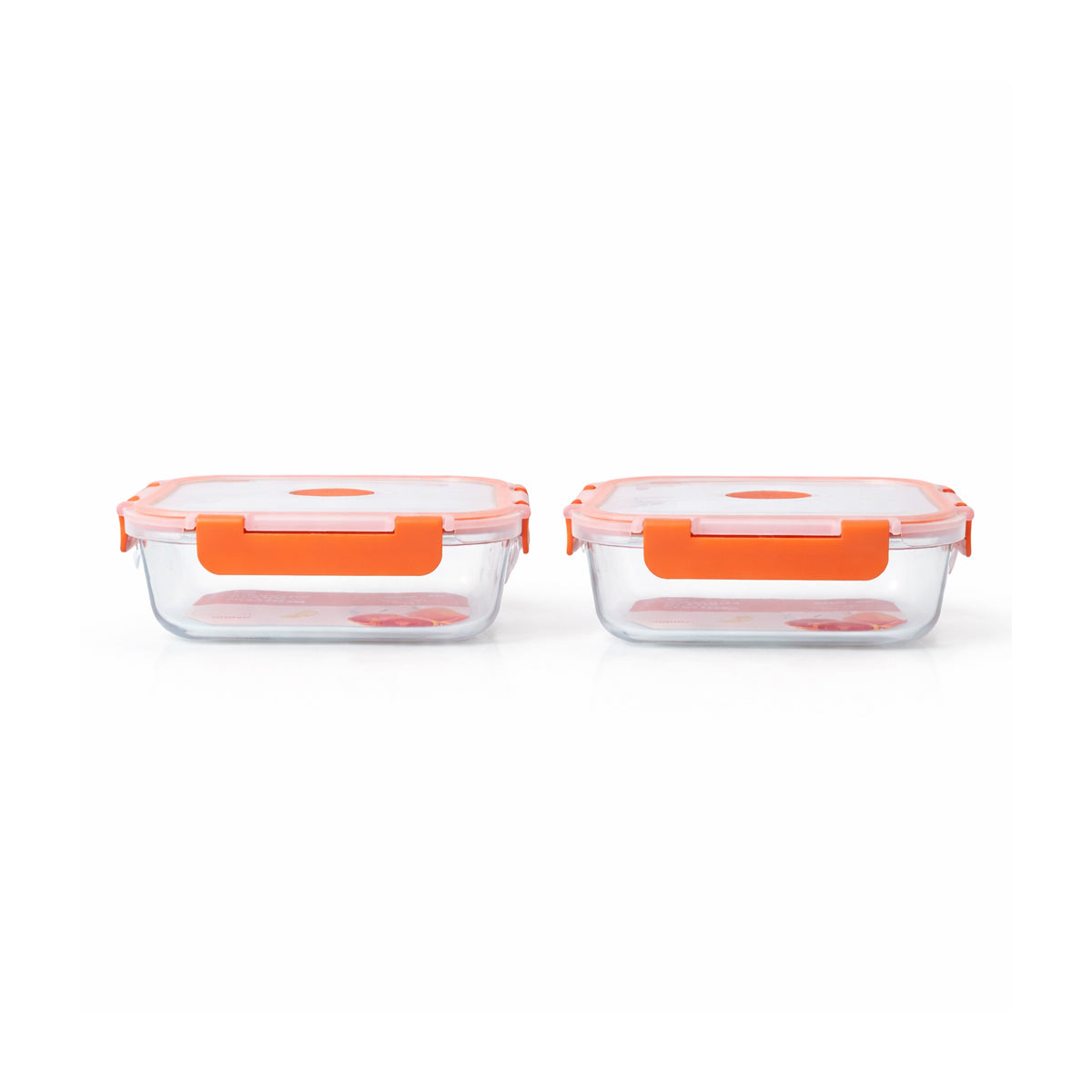 The Writershub Red Lid Square Glass Food Storage Container Set (620ml, 2 Pieces)