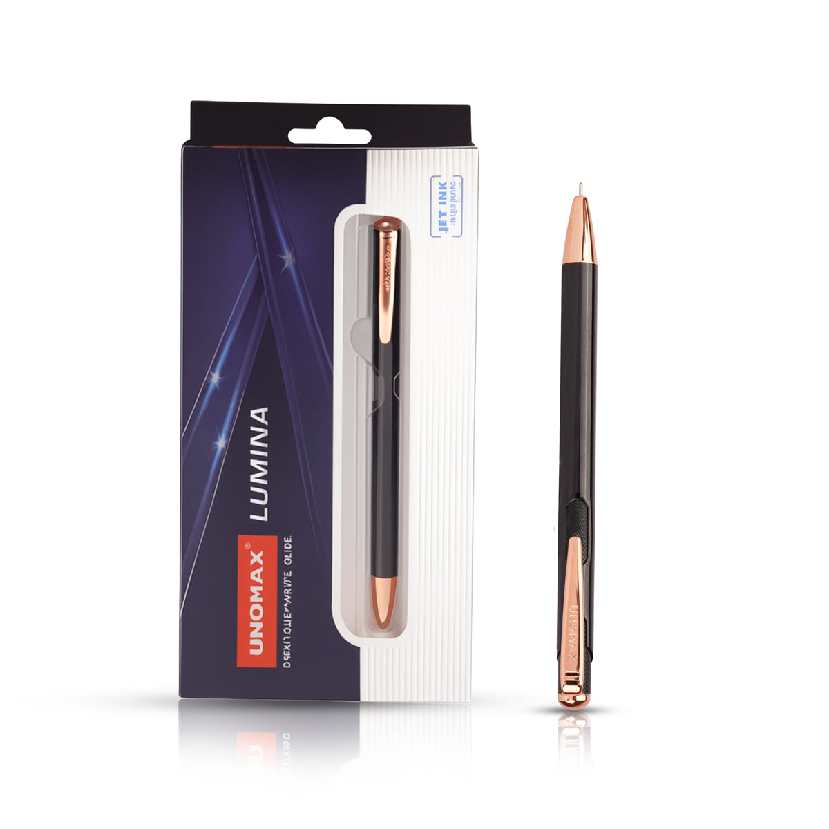 Unomax Lumina Black Metal Body with Gold Clip Retractable Ball Pen