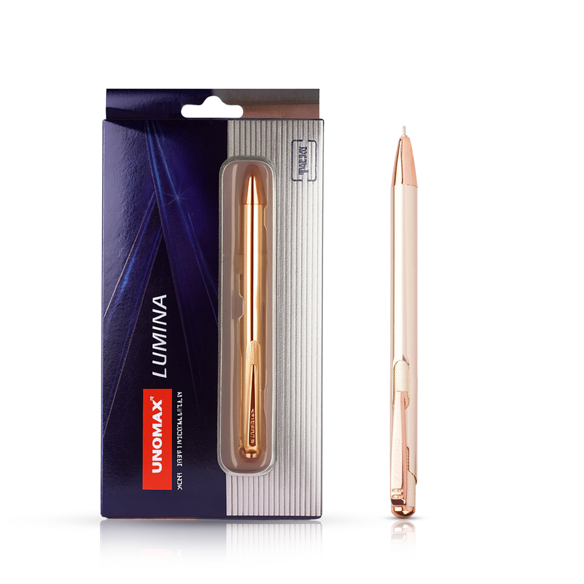 Unomax Lumina Rose Gold Metal Body & Clip Retractable Ball Pen