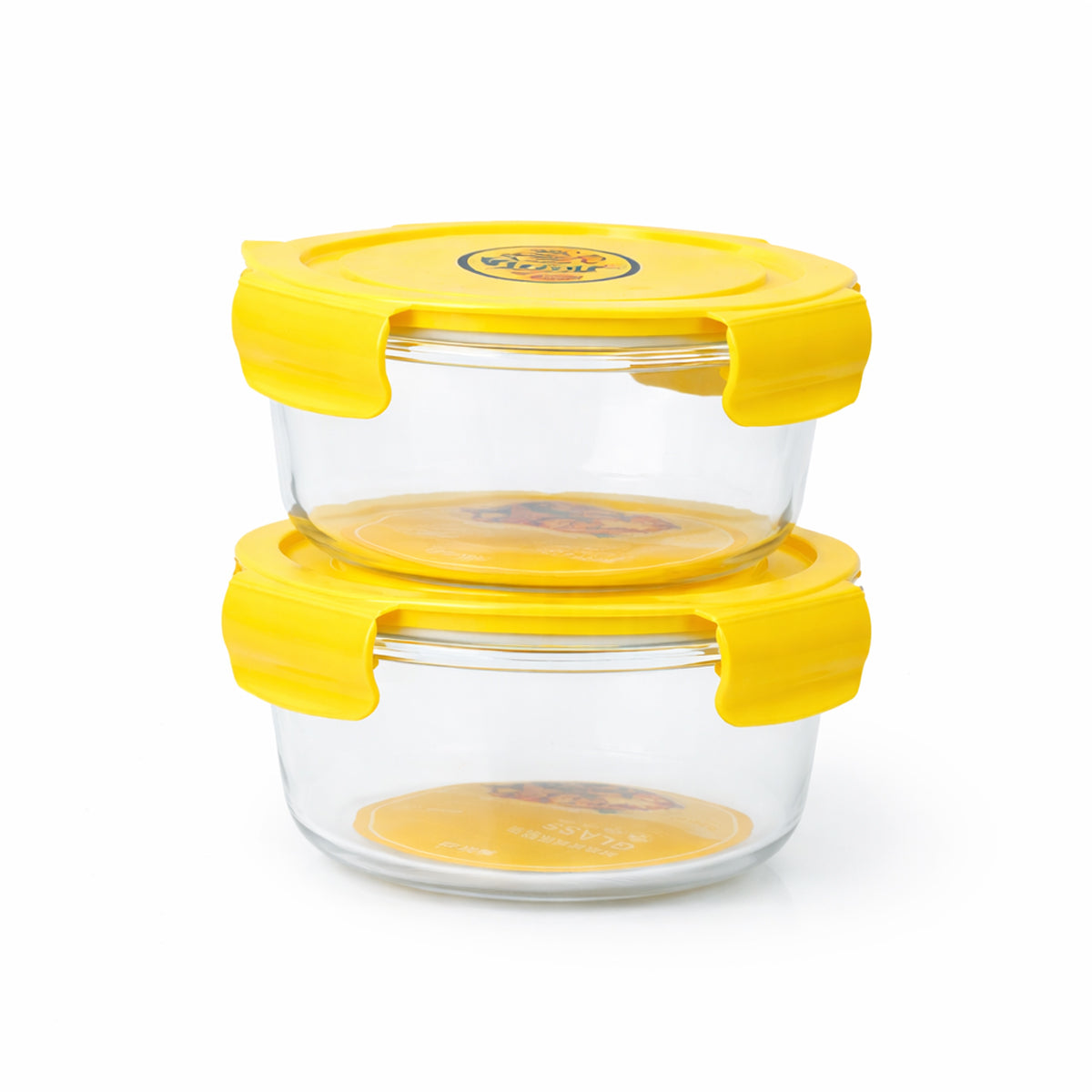 The Writershub Yellow Lid Round Glass Food Storage Container Set (620ml, 2 Pieces)