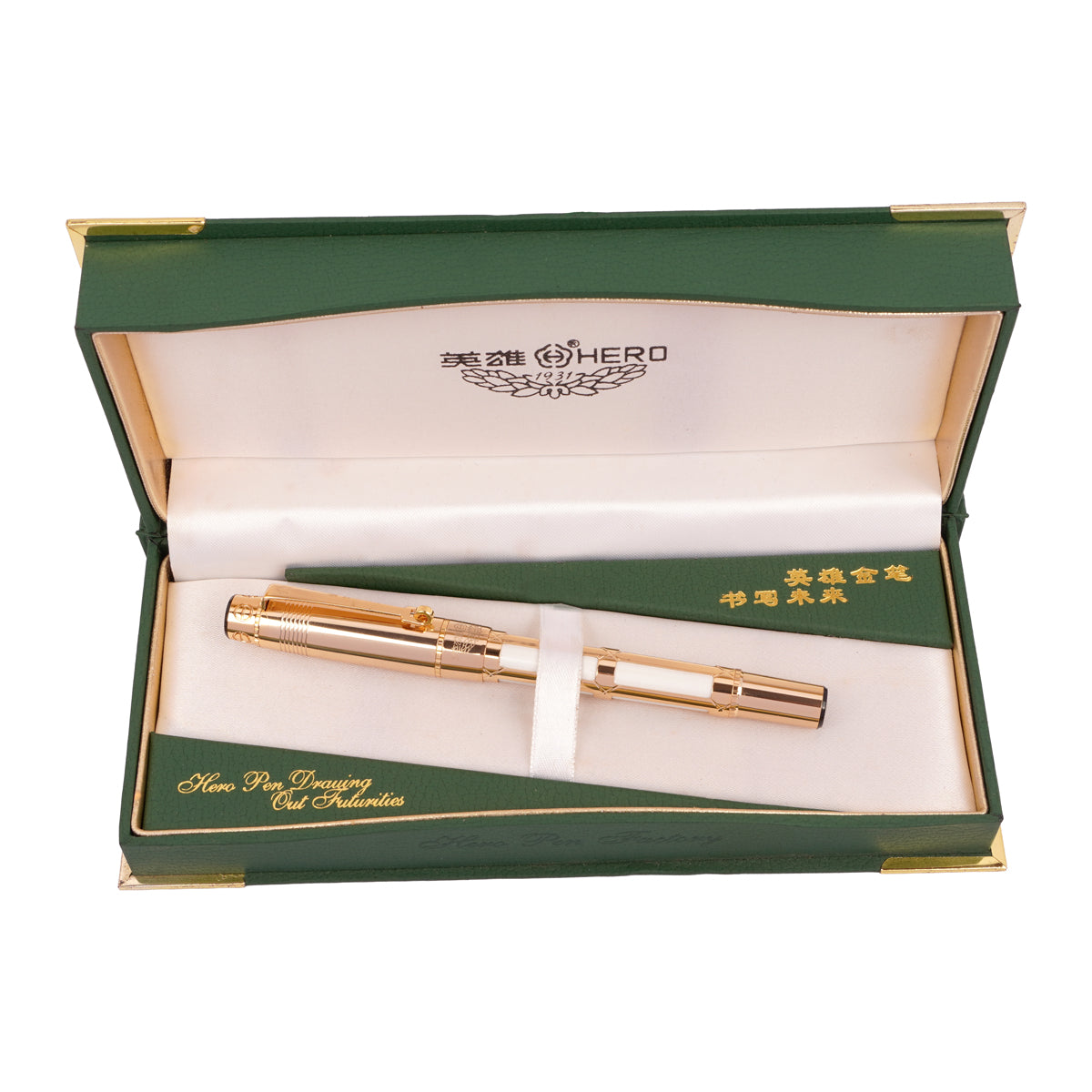 Hero 2065 Fountain Pen – Gold & White Luxury Metal Body, Fine Nib