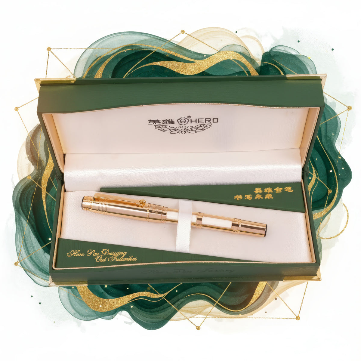 Hero 2065 Fountain Pen – Gold & White Luxury Metal Body, Fine Nib