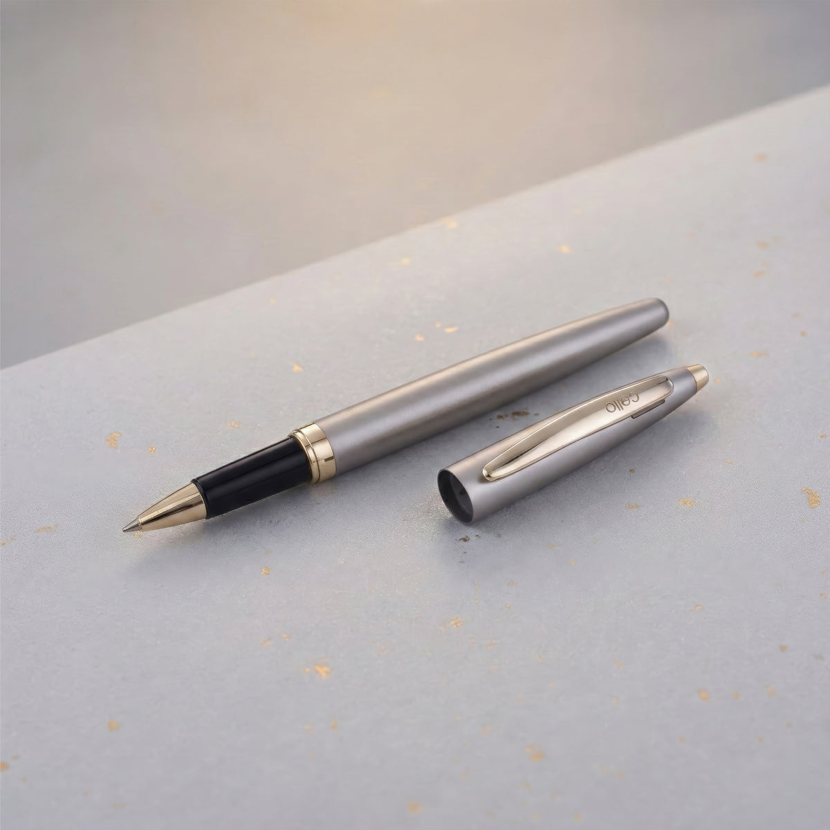 Cello Signature Crème Ivory Rollerball Pen – Gold Trim, Magnetic Cap
